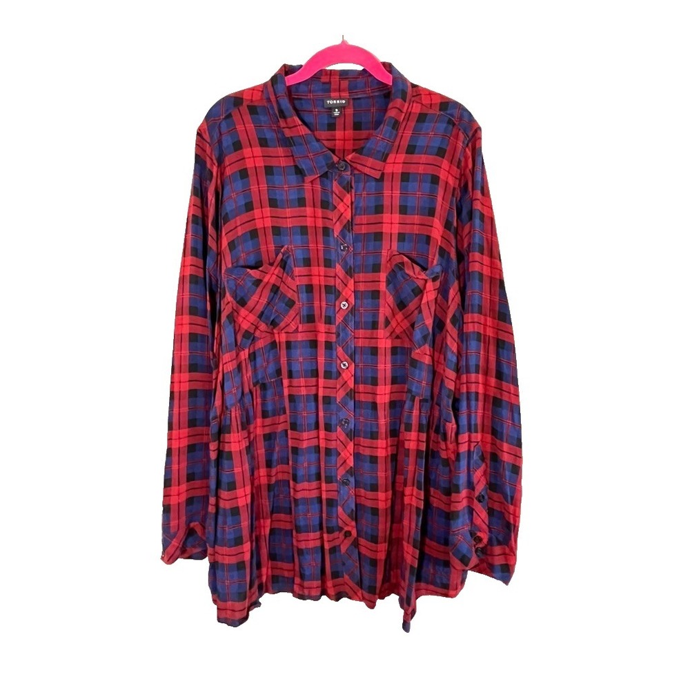 Colorful Plaid Tunic Top 5X Classic Checks Patriotic Americana Retro Tartan 90s